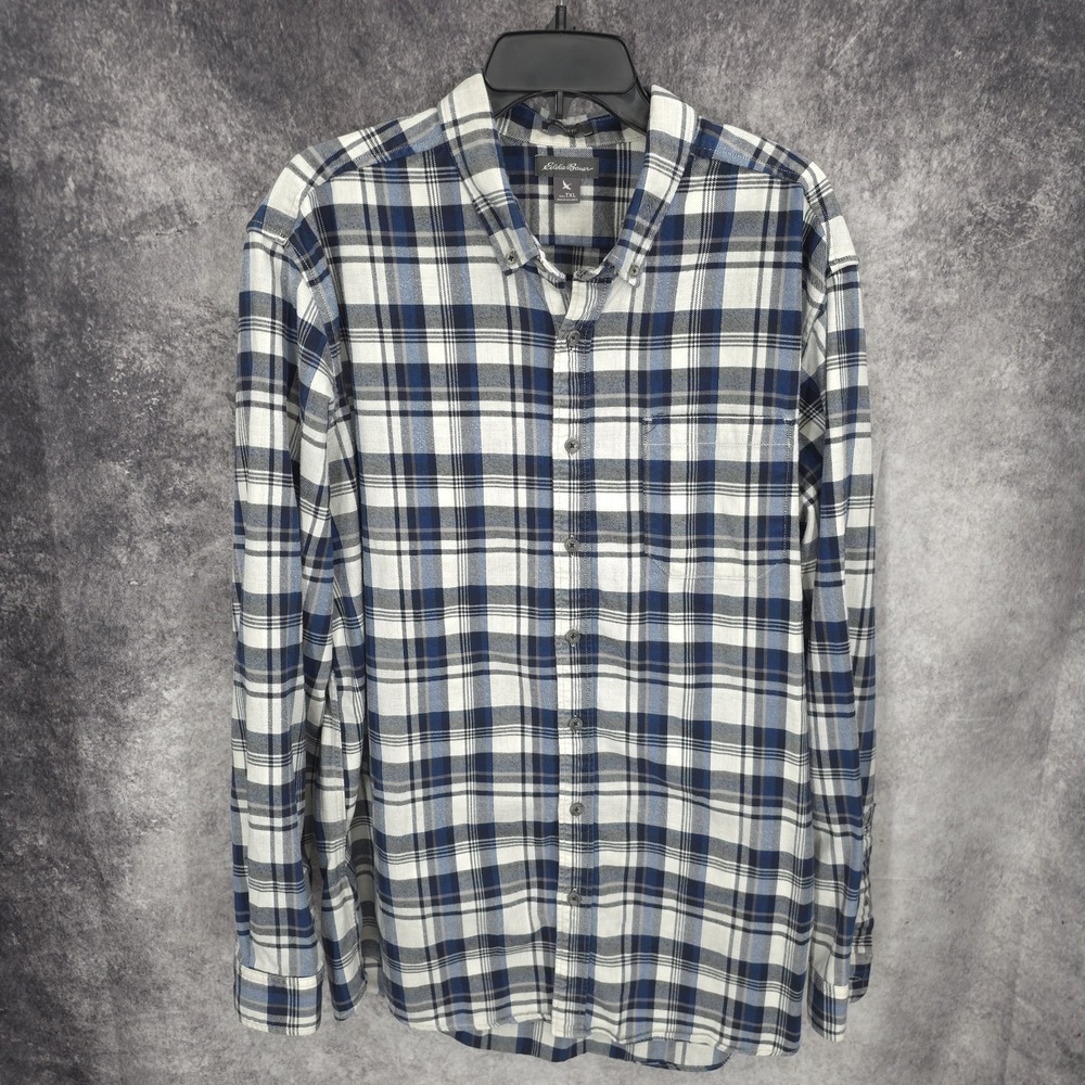Eddie Bauer Flannel Shirt Mens XLT Plaid Button Up Relaxed Fit Heavyweight - Picture 1 of 11